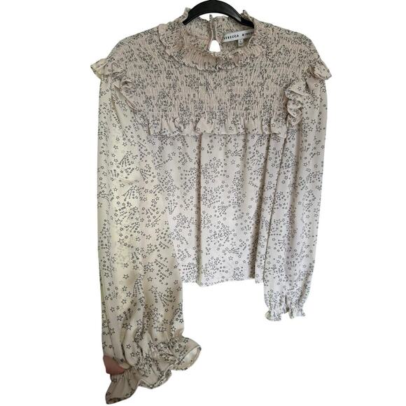 Rebecca Minkoff Sharon Smocked Ruffled Star-Print Top In Blush Pink Size Large - Picture 3 of 12